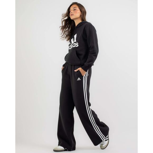 Adidas Black Striped Straight Leg Track Pants Women's Size Medium - Picture 1 of 5